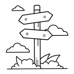 Wooden Road Direction Coloring Pages , Signpost, Outline, Arrow, Rustic, Travel, Line Art, Printable