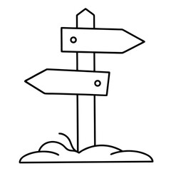 Wooden Road Direction Coloring Pages , Signpost, Outline, Arrow, Rustic, Travel, Line Art, Printable