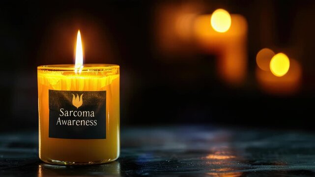 Yellow candle lit, promoting sarcoma awareness in dark setting