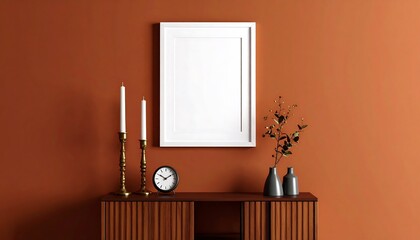 Empty frame on a warm-toned wall