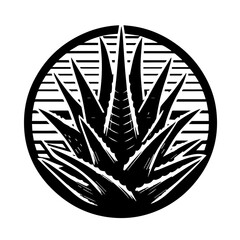 Black and White Agave Plant Emblem.