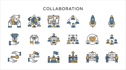 Business collaboration icons with people and abstract shapes