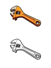 Adjustable Wrench Illustration in Color and Black and White