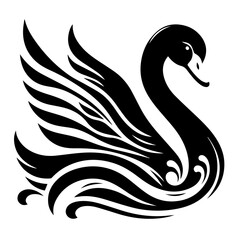 Obraz premium Elegant Black Swan Silhouette with Flowing Water Design.