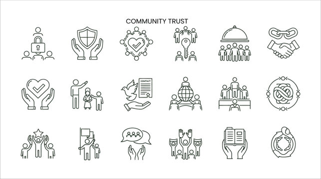 Community trust icons with people and symbols teamwork