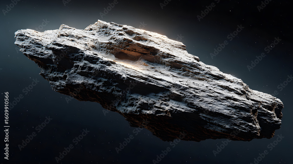 Wall mural interstellar object. gray rocky asteroid space object floating in dark