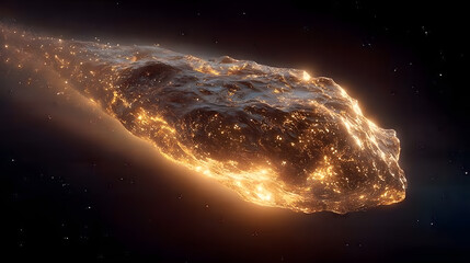 Interstellar Object. Golden meteor space rock glowing cosmic journey a