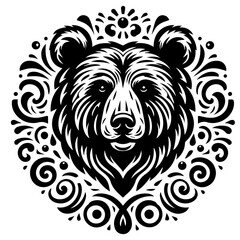 Obraz premium Stylized Black Bear Head with Ornate Circular Design.