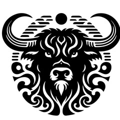 Fototapeta premium Stylized Black Bull Head with Tribal Ornaments.