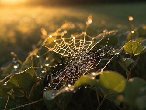 spider web with dew drops