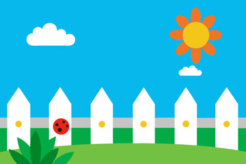 Naklejka premium spring landscape with fence and flowers