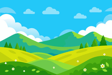 Fototapeta premium Vibrant 2D Cartoon Landscape Illustration Rendered For Digital