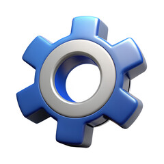 3D Minimalist Plastic Cog Icon with Cool Silver and Blue-Gray Tones