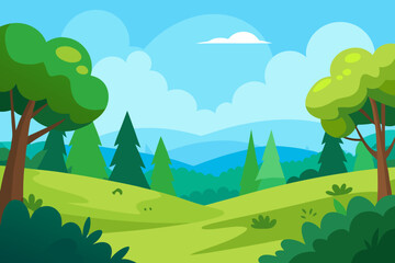 Obraz premium Vibrant 2D Cartoon Background Scene Depicting A Forest
