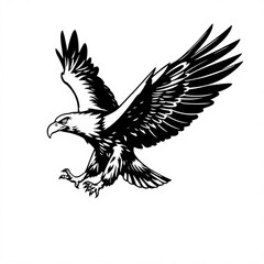 Obraz premium A majestic eagle with outstretched wings in a striking black and white graphic illustration style image