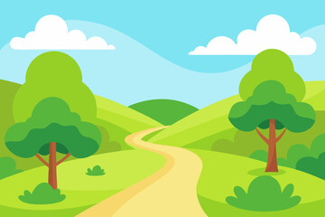 Fototapeta premium Charming Vector Art Background Scene Depicting A Natural Landscape