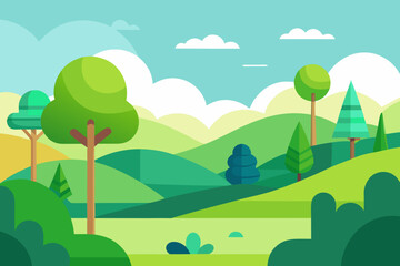 Charming Simplified Nature Landscape Designed As A Background Scene