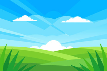 Obraz premium Serene Expansive Open Field Clear Blue Sky Peaceful Natural Vista