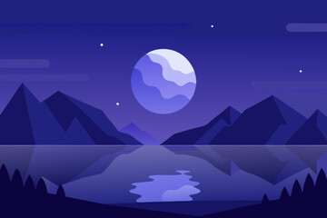 Fototapeta premium Tranquil Night Scene Illustration Peaceful Rendered Moonlight Artwork