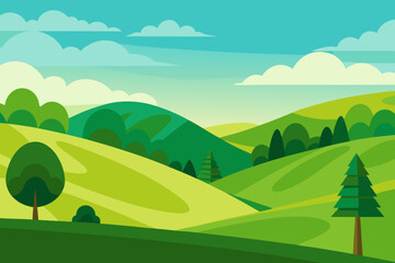 Obraz premium Expansive Illustration Sunny Countryside Scenic View Bright Natural Landscape