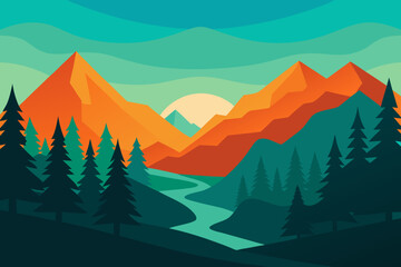 Expansive Tranquil Forest Valley Landscape Illustration Serene Nature Vista