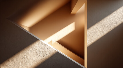 Sunlight streams across a modern, beige interior. Use for architectural design, minimalist concepts, website background.