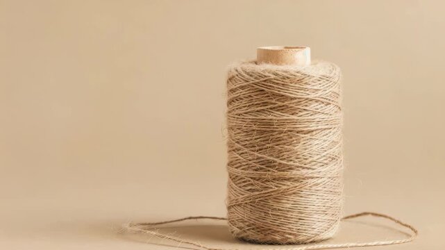 Close-up of brown twine roll on matching background