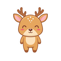 Adorable cartoon deer with a happy face, soft color and simple design