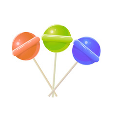 Three Colorful Lollipops:  Bright, Fun, and Sweet Candy Illustration.