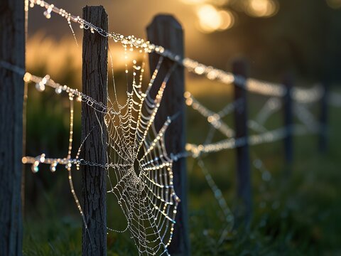 morning dew on the fence