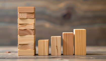Wooden blocks stacked in bar graph formation, symbolizing growth
