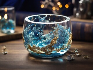 Bowl with blue and gold decoration inside