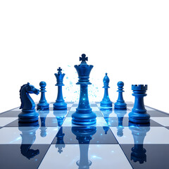 Strategic blue chess game with sparkling glow for business decisions