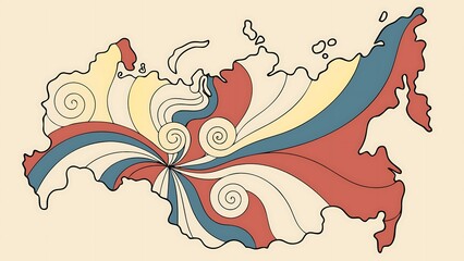 Obraz premium Stylized map of russia with swirling colors isolated on white background