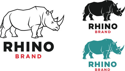 Obraz premium Presentation of rhino brand logo in various colors and line art on a white background