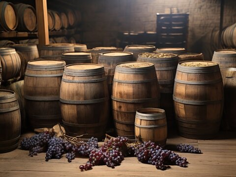 wine barrels in a cellar
