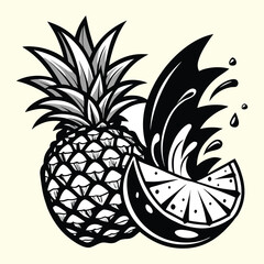 Vector illustration of a fresh, ripe pineapple, a sweet and juicy tropical fruit with green leaves, perfect for a healthy dessert