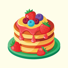 Delicious dessert illustration: celebration cake with berries, strawberries, and chocolate cream