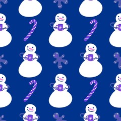 Christmas cartoon ice seamless snowman pattern for wrapping paper and fabrics