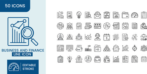 Editable Business Finance Icon Pack – Modern Thin Line Style Vector with Money, Tools, Accounting & Development