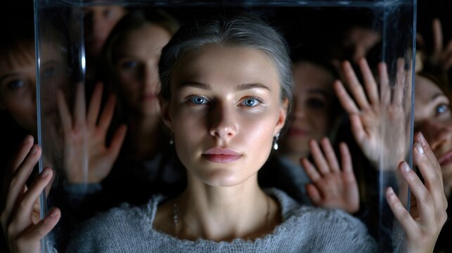 Split personality conflict: mental fracture, identity division, inner paradox, emotional split, cognitive rift, dissociative state, internal clash, dual persona, self contrast psychological dissonance