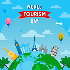Naklejka premium World Tourism Day Poster Vector Illustration
