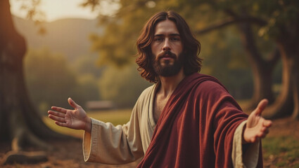 Jesus Welcoming with Open Arms Outdoors