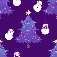 Christmas cartoon ice seamless snowman pattern for wrapping paper and fabrics