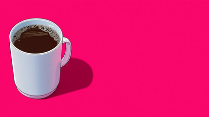 White coffee mug filled with dark coffee sits on a vibrant pink background, showcasing a minimalist design with a focus on color contrast and simple elegance
