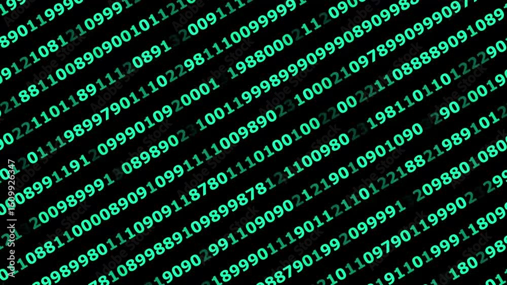 Wall mural digital code matrix green numbers black background data stream abstract technology concept cyber