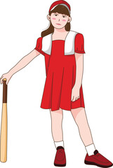 Illustration of Girl Holding Baseball Bat