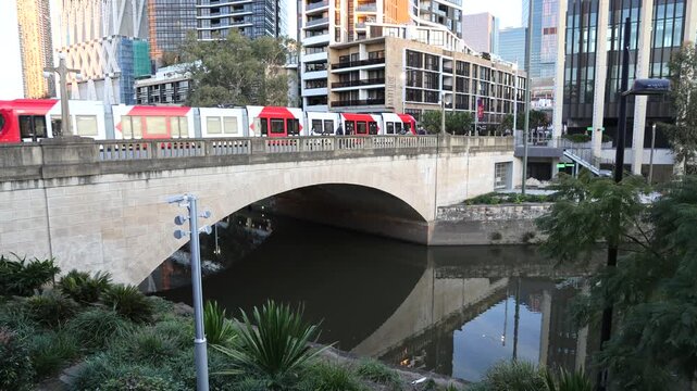 Parramatta river Lennox bridge Church street tramway line L4 in Sydney West.
