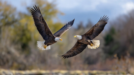 Obraz premium Eagles clashing mid-air in gentle sunlight