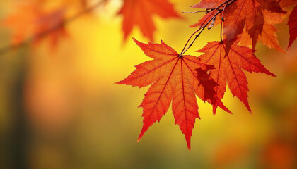Yellow, red, orange beautiful maple leaves on tree branches 